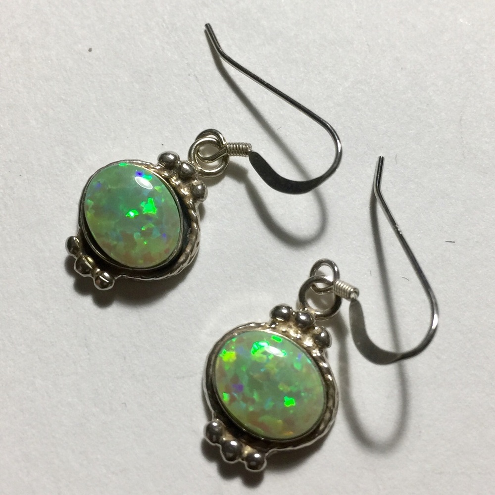 Opal & Sterling Silver Earrings - Picture 2 of 6